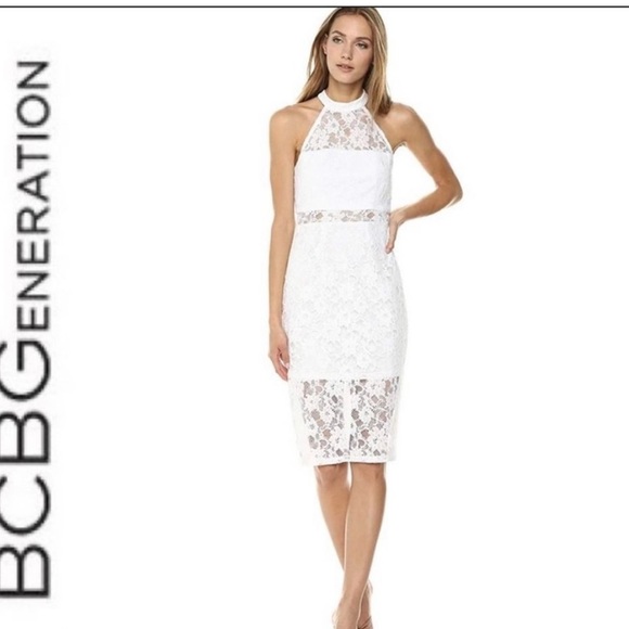 BCBGeneration White Lace Midi Halter Dress Size 2 NWOT - Picture 1 of 12